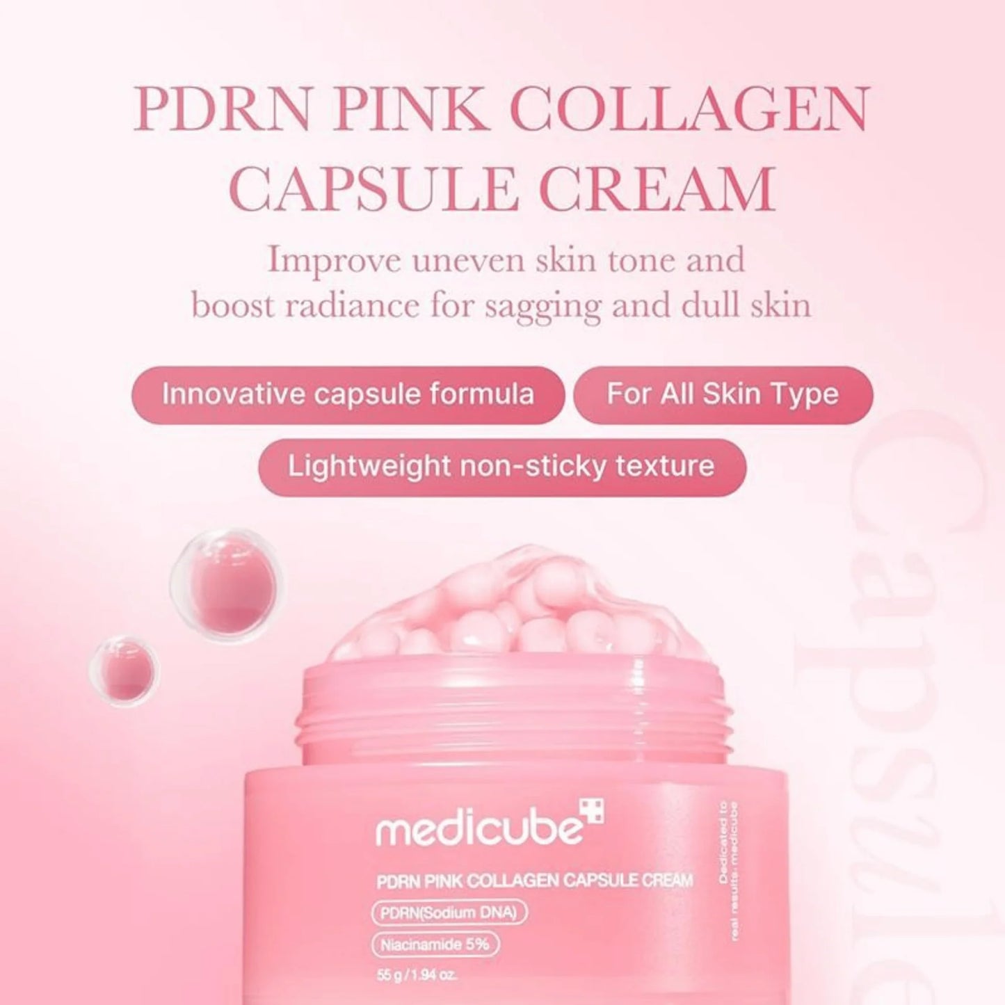 Medicube PDRN Pink Collagen Capsule Cream 55g - Κρέμα με κάψουλες κολλαγόνου και DNA σολομού