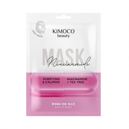 KIMOCO Sheet Mask with Niacinamide & Tea Tree -  Ενυδατική μάσκα προσώπου για  δυσχρωμίες, σημάδια ακμής