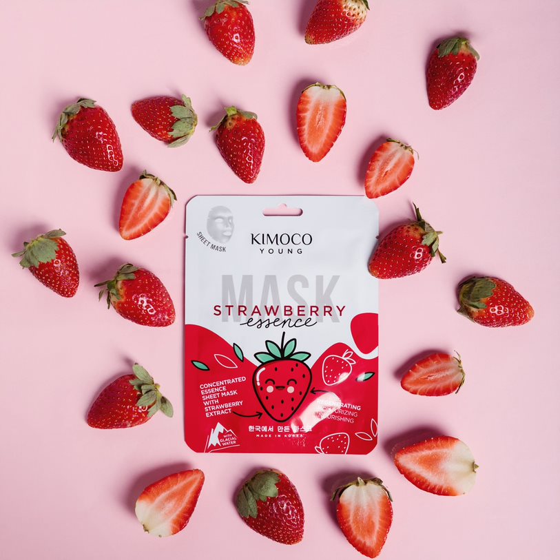 KIMOCO Sheet Mask Strawberry Extract -  Ενυδατική μάσκα προσώπου με φράουλα