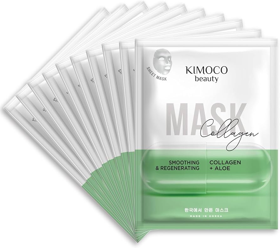 KIMOCO Sheet Mask Collagen - Λειαντική και Aναζωογονητική Μάσκα Προσώπου με Κολλαγόνο και Αλόη