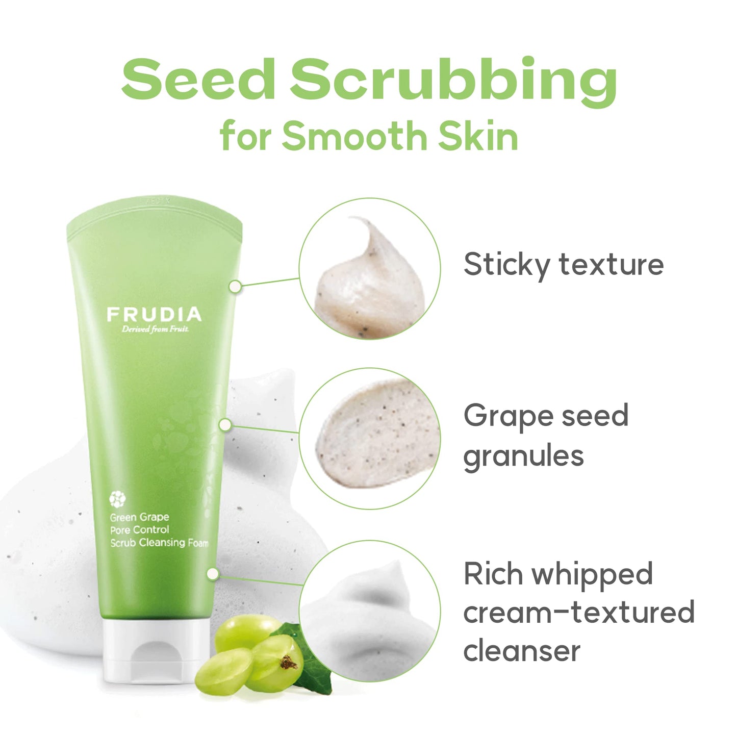 FRUDIA Green Grape Pore Control Scrub Cleansing Foam - Scrub & Αφρός καθαρισμού Προσώπου με Εκχύλισμα Πράσινου Σταφυλιού