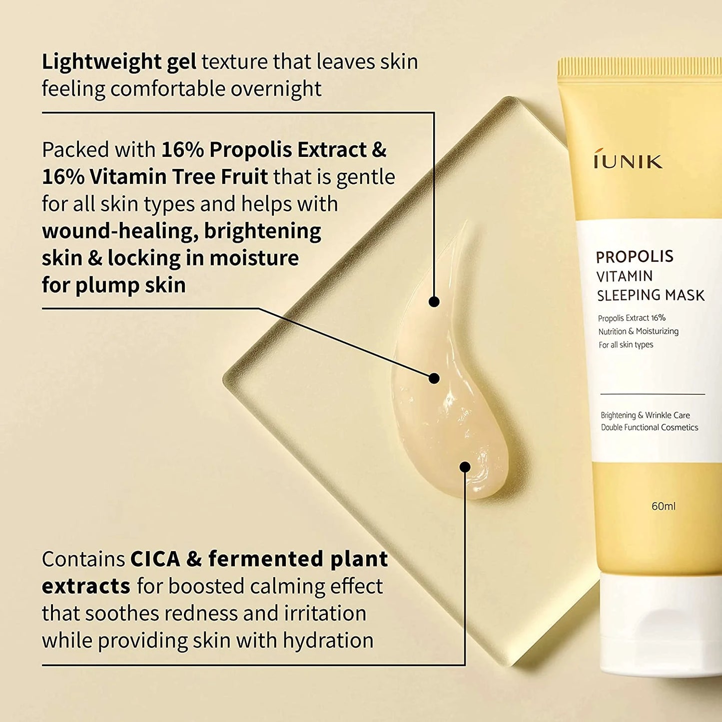 iUnik Propolis Vitamin Sleeping Mask - Επανορθωτική νυχτερινή μάσκα προσώπου με πρόπολη